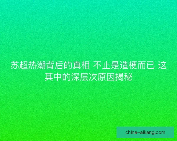 苏超热潮背后的真相 不止是造梗而已 这其中的深层次原因揭秘